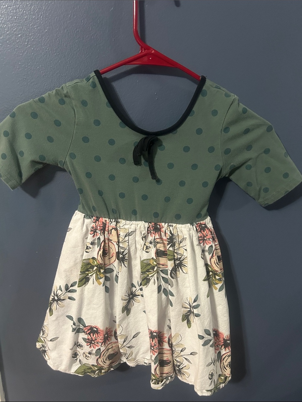 Girls Green Polka Dot & Floral Dress